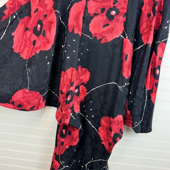 Saint Romei Vintage 80’s Dress Midi Pure Silk Black Red Floral Print Sz 10 - Picture 4 of 12